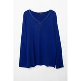 On Fashion Kadın V Yaka Taşlı Saks Mavisi Kazak 65422