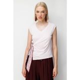 On Kadın Beli Bağlamalı V Yaka Bluz 71431 Pembe