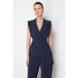 On Kadın Beli Kemerli Kruvaze Yelek 74908 Indigo