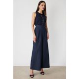 On Kadın Beli Lastikli Bol Paça Kumaş Pantolon 70701 Indigo