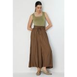 On Kadın Beli Lastikli Geniş Paça Pantolon 70136 Kahverengi