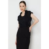 On Kadın Beli Lastikli Sırt Dekolteli Bluz 74347 Siyah
