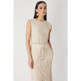 On Kadın Dantel Desenli Crop Bluz 76371 Krem