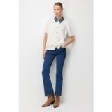 On Kadın Denim Detaylı Kısa Kollu Triko Hırka 10509 Ekru