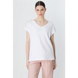 On Kadın Omuzları Taşlı V Yaka Pamuklu T-Shirt 71415 Beyaz