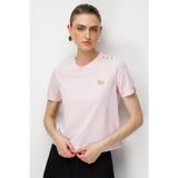 On Kadın Omzu Düğmeli İşleme Detaylı Bluz 71536 Pembe