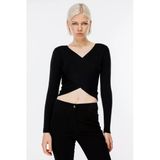 On Kadın Oversize V Yaka Crop Kazak - Uzun Kol