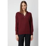 On Kadın Polo Yaka Zincir Detaylı Triko Kazak 66336 Bordo - M