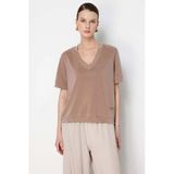 On Kadın Relaxed Fit V Yaka Kısa Kollu Örme Bluz 26Yon76348