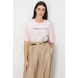 On Kadın Taşlı Ayıcık Baskılı T-Shirt 70341 Pembe