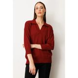 On Kadın Truvakar Kol Triko Kazak 65301 Bordo - S