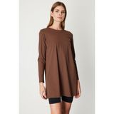 On Kadın Uzun Kollu Basic Tunik 61421 Kahverengi