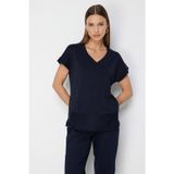 On Kadın V Yaka Parçalı T-Shirt 71475 Lacivert