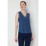 On Kadın V Yaka Taş Detaylı Bluz 71435 Indigo