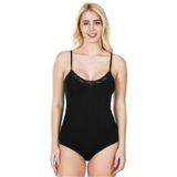 Ön Kısımları Dantel Işlemeli Pamuk Kumaş Ince Askılı Çıt Çıtlı Body Atlet - Siyah - XL