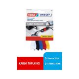 On & Off Cırt Bant Kablo Toplayıcı, 12mmx20cm, 5 Farklı Renk: Beyaz, Siyah, Mavi, Kırmızı, Sarı