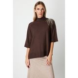 On Oversize 3/4 Kol Minimalist Kadın Kazak - Günlük Şıklık - Kahve