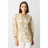 On Oversize Kapüşonlu Çiçekli Kadın Gömlek - Minimalist Stil - 3/4 Kol - Asit
