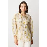 On Oversize Kapüşonlu Çiçekli Kadın Gömlek - Minimalist Stil - 3/4 Kol