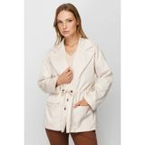 On Oversize Midi Kadın Mont - Kareli Desen - Minimalist Tarz - Bej
