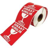 On Roll Paper Kırmızı 100X100 mm 500'lü 6 Rulo Dikkat Kırılır Etiketi