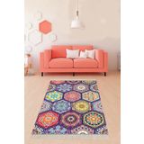 On the clouds BLT-S-263 Mandala Desenli Çiçekli Dijital Baskı Yıkanabilir Kaymaz Taban Etnik Ve Salon Halısı Yolluk