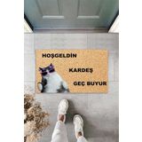 on the clouds Dijital Baskılı Hoş geldin Kardeş Buyur Yazılı Kesi Desenli Dekoratif Kapı Önü Paspası
