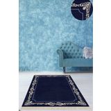 On The Clouds MEG405L Osmanlı Motif Çerçeveli Dijital Baskı Yıkanabilir Kaymaz Taban Düz ve Salon Halı Yolluk