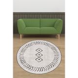 on the clouds Siyah Geometrik Çizgiler Desenli Bohem Dijital Baskı Yıkanabilir Kaymaz Taban Yuvarlak Salon Halısı