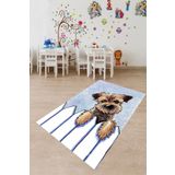on the clouds Yavru Köpek Desenli Dijital Baskı Yıkanabilir Kaymaz Taban Çocuk Odası Halısı