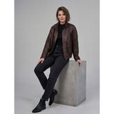 On Triko Vintage Deri Ceket Dik Yaka Cepli Bomber Model Suni Deri Mont 10707 - Kahve