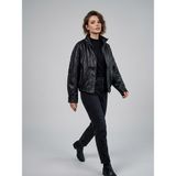 On Triko Vintage Deri Ceket Dik Yaka Cepli Bomber Model Suni Deri Mont 10707 - Siyah