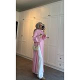 Ön ve arka yırtmaçlı, uzun tensel kumaş tunik Açık Pembe
