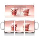 Ön ve Arka Yüzüyle Sevimli Domuz Maskotlar – Baskılı Kahve Kupası - Renkli