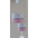 Onay Beyaz Yıldızlı M-0432 Pembe 2.li Set Kumaş Kaplama Bebek Genç ve Çocuk Odası Avize ve Abajur Takımı