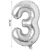 Onay Store Folyo Balon 3 Rakamı Helyum Balon 36 Cm Gümüş Renk - Doğum Günü Parti Seti Malzemeleri -3 Yaş Balonu