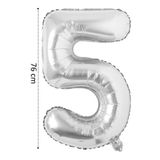 Onay Store Folyo Balon 5 Rakamı Helyum Balon 76 Cm Gümüş Renk - 5 Yaş Balonu - 5 Yaş Balon -5 Rakam Balon