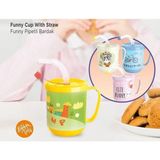 ÖNÇ - PRİME Funny Pipetli Çocuk Içecek Bardağı Desenli Bardak 350ML