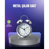 ÖNÇ - PRİME Yuvarlak Gümüş Dekoratif Işıklı Masa Üstü Saat Alarmlı Sessiz Çalışma