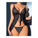 Önden Bağlamalı Dantelli Tül Babydoll Gecelik
