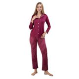 Önden Düğmeli Çizgili Desenli Kadın Pijama Takımı (XL)