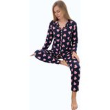 Önden Düğmeli Kalp Desenli Kadın Pijama Takımı
