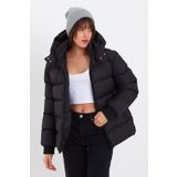 ÖNDER MODA Kadın Siyah Su Ve Rüzgar Geçirmez Oversize Kapüşonlu Kışlık Şişme Mont & Kaban & Parka - 137