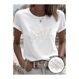 one button Rahat Kalıp İnci Desen Çiçek Baskılı Premium Oversize T-shirt