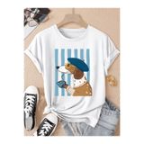 one button Sevimli Bere Takan Köpek Baskılı Premium Oversize T-shirt