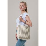 One Omuz Çantası – Hem Günlük Hem Tatil Şıklığı Mini Clutch Hediye - Bej Çizgili