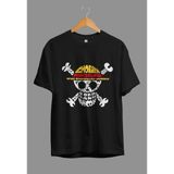 One Piece Hasır Şapka Korsanları Anime Karakter Baskılı Özel Tasarım Tişört - Siyah