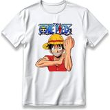 One Piece Monkey D.luffy Anime Model Baskı Tişört Unisex %100 Pamuk Kalın Kumaşlı Manga T-Shirt - Beyaz - XL