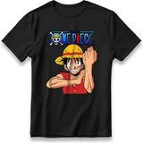 One Piece Monkey D.luffy Anime Model Baskı Tişört Unisex %100 Pamuk Kalın Kumaşlı Manga T-Shirt - Siyah