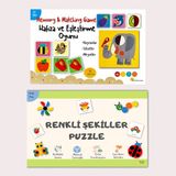 One Pretty Sunshine 2 Li Eğitici Oyun Seti Renkli Şekiller Puzzle ve Hafıza&eşleştirme Oyunu Bebek Zeka Kartları
